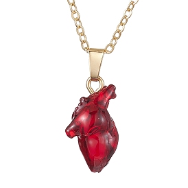 Halloween Resin Anatomical Heart Pendants Necklaces, Brass Cable Necklaces