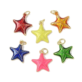 Brass Enamel Pendants, with Jump Rings, Cadmium Free & Lead Free, Long-Lasting Plated, Real 18K Gold Plated, Starfish Charm
