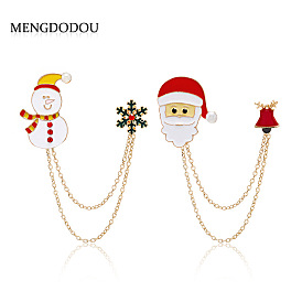 Cartoon Santa Claus Bell Oil Drop Brooch with Chain and Tassel for Christmas