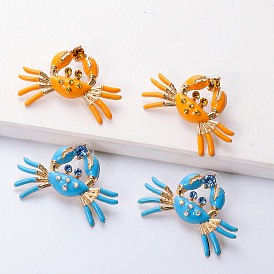 Vintage Alloy Crab Earrings with Animal Diamond Inlay for Women