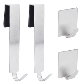 Unicraftale 4Pcs 2 Style Stainless Steel Hook Hanger, with Self Adhesive Sticker, Square