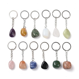 Брелок для ключей с натуральными и синтетическими драгоценными камнями, каменный кулон на удачу брелок, с железной фурнитурой