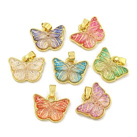 Transparent Resin Pendants, Brass Butterfly Charms, Real 18K Gold Plated, Cadmium Free & Lead Free