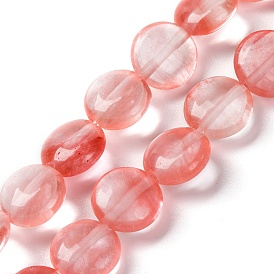 Cherry Quartz Glass Beads Strands, Flat Round