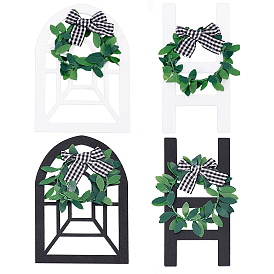 Nbeads 4Pcs 4 Style Wooden Farmhouse Wall Decor Window Frames, Ladder with Leaf & Bowknot, for Home Wall Decorations