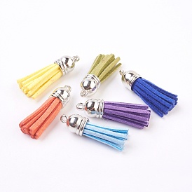 Faux Suede Cord Tassel Pendants, with Plastic Findings