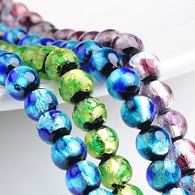 Handmade Silver Foil Glass Round Beads, 8mm, Hole: 1mm