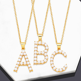 Stylish Alphabet Pendant Necklace with Imitation Pearls - NKB606
