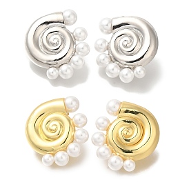Серьги-гвоздики из латуни в форме ракушки с покрытием стойки, с пластмассовой жемчужиной abs, долговечный, без свинца и без кадмия