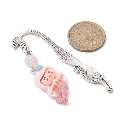 Mermaid Resin Pendant Bookmarks, with Synthetic Crackle Quartz Bead