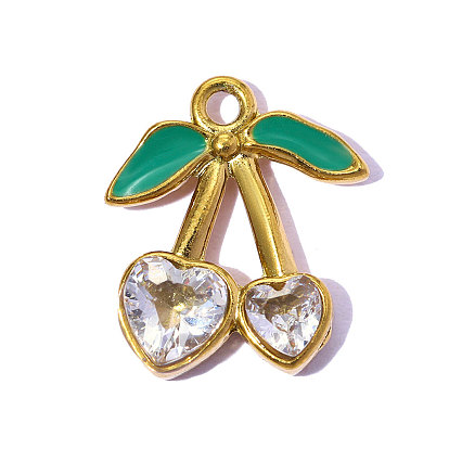 304 кубический стальные подвески из нержавеющей диоксида циркония, эмалевые вишневые подвески, ионное покрытие (ip), зеркальная полировка, реальный 18 k позолоченный