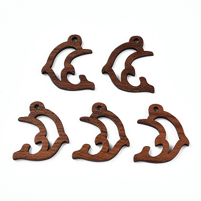 Natural Walnut Wood Pendants, Undyed, Dolphin Charms