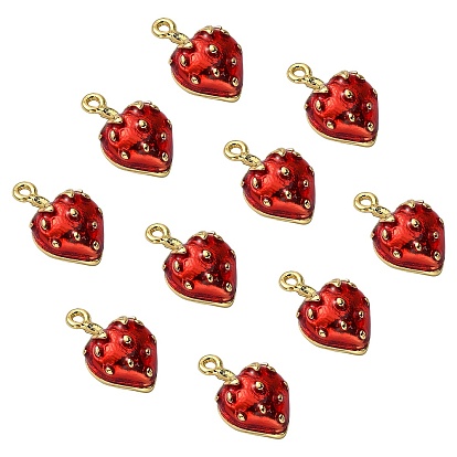 10Pcs Brass Enamel Charms, Long-Lasting Plated, Cadmium Free & Lead Free, Real 18K Gold Plated, Strawberry