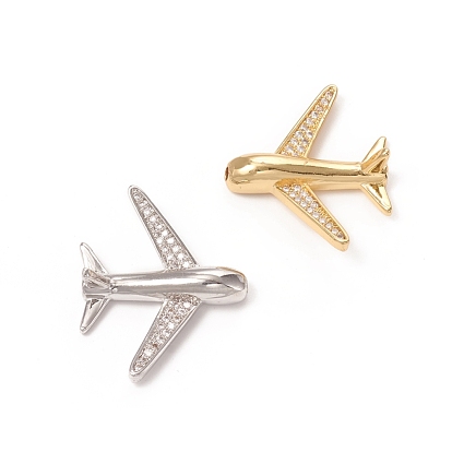 Brass Micro Pave Clear Cubic Zirconia Beads, Long-Lasting Plated, Airliner/Passenger Plane