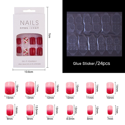 Nail Art Sets, with 24pcs Plastic Nail Tips, 24pcs Double Side Jelly Nail Glue Sticker