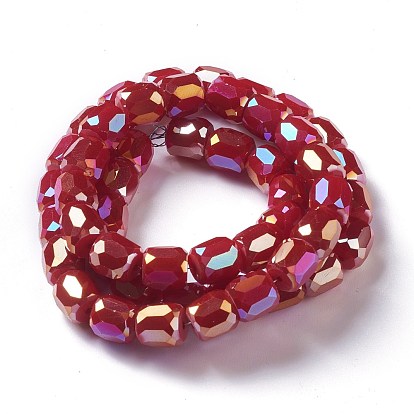 Electroplate Opaque Glass Beads, Faceted Barrel
