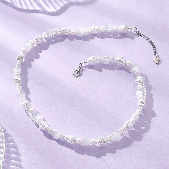 Пластиковые искусственные жемчужины с кошачьим глазом, круглые и самородные бусины для женщин, белые