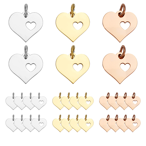 30 шт. 3 цвета 304 подвески из нержавеющей стали, Сердце с сердцем