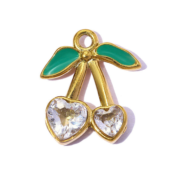 304 кубический стальные подвески из нержавеющей диоксида циркония, эмалевые вишневые подвески, ионное покрытие (ip), зеркальная полировка, реальный 18 k позолоченный