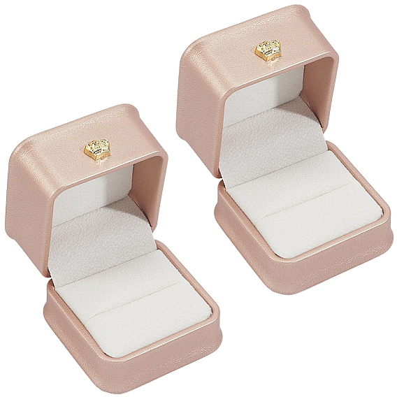 2 шт. подарочные коробки для колец из искусственной кожи, с позолоченной железной короной и бархатом внутри, для свадьбы, футляр для хранения ювелирных изделий