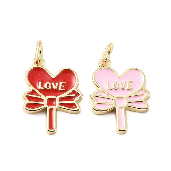 Латунь эмаль подвески, с прыжковых колец, волшебная палочка в форме сердца со словом «любовь», стойки покрытие, реальный 18 k позолоченный, без свинца и без кадмия, долговечный