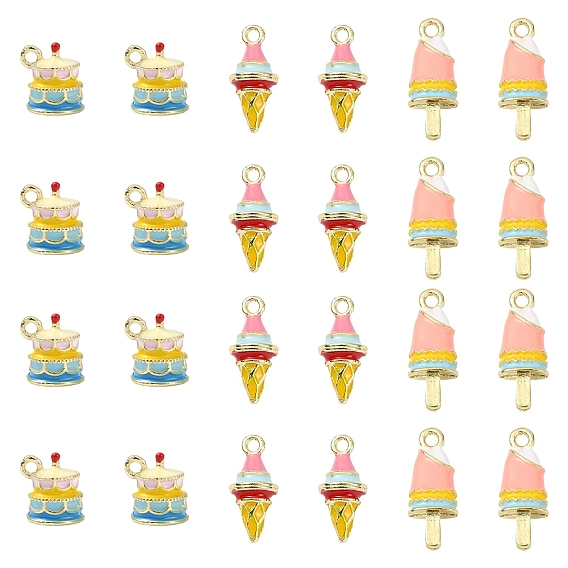 15Pcs 3 Styles Alloy Enamel Pendants, Food Charms