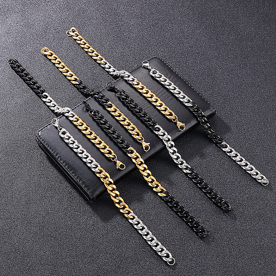Двухцветные 304 браслеты из нержавеющей стали с кубинским плетением для мужчин