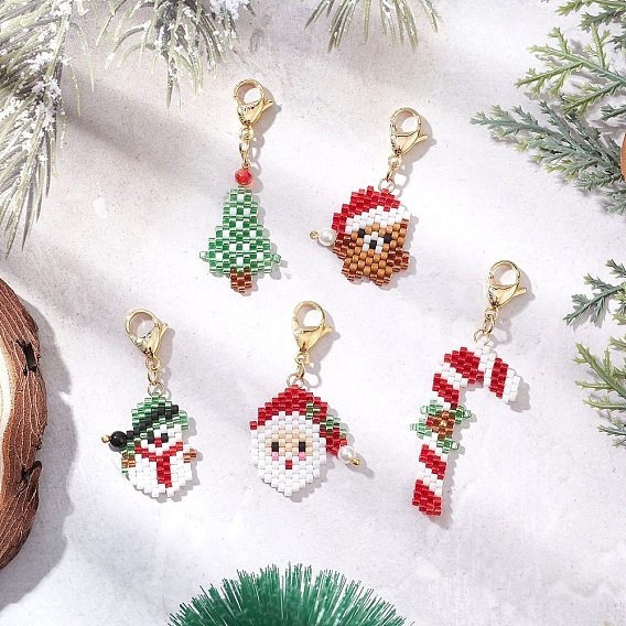 Подвесные украшения из стеклянных бусинок на рождественскую тематику, с 304 из нержавеющей стали Lobster Claw застежками