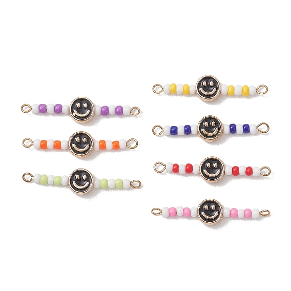 7шт. 7 цвета сплав эмаль и стеклянные бусины-подвески, ссылки на улыбающиеся лица, золотые