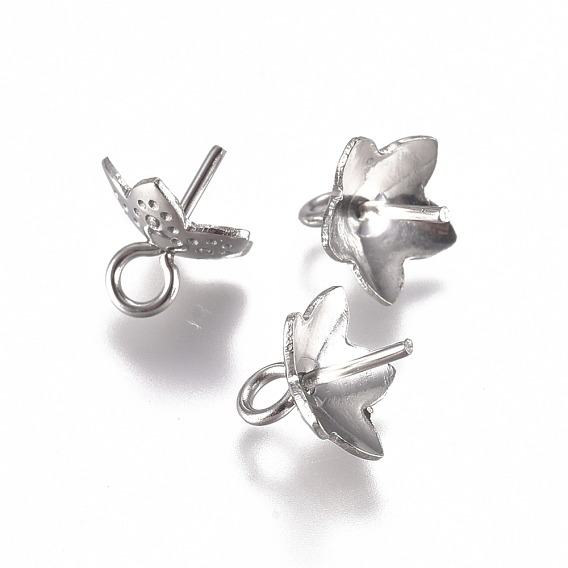 201 Stainless Steel Cup Peg Bails Charms, for Half Drilled Beads, Flower