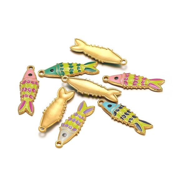 Шкентели нержавеющей стали, с эмалью, золотые, амулет из рыбы сардина