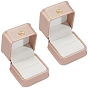 2 шт. подарочные коробки для колец из искусственной кожи, с позолоченной железной короной и бархатом внутри, для свадьбы, футляр для хранения ювелирных изделий
