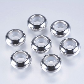 202 Stainless Steel Beads, with Plastic, Slider Beads, Stopper Beads, Rondelle