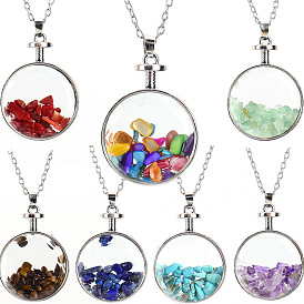 Colorful natural gravel round cut pendant gravel polished tiger eye drift bottle necklace N656