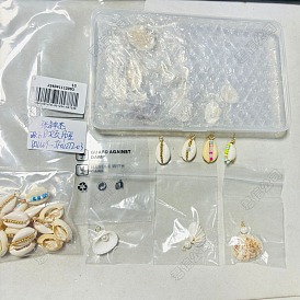 36piezas 6 estilos colgantes envueltos en alambre de cobre de concha natural, dijes de concha con cuentas espaciadoras de latón en tono dorado
