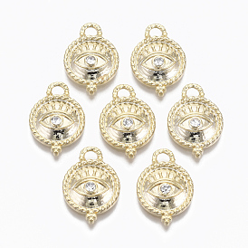 Alloy Charms, with Crystal Rhinestone, Cadmium Free & Nickel Free & Lead Free, Textured Flat Round with Eye
