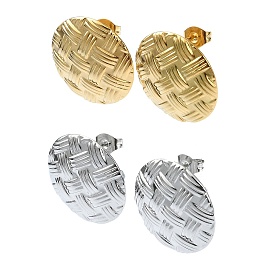 201 Stainless Steel Stud Earrings, with 304 Stainless Steel Pins, Textured Flat Round