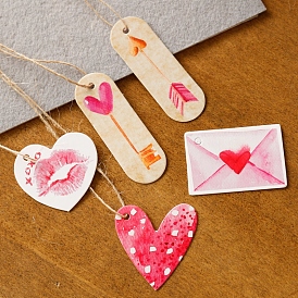 Étiquettes-cadeaux en papier, étiquettes de suspension, avec une corde de chanvre, pour le mariage, Saint Valentin, motif enveloppe/lèvre/cœur/clé/plume