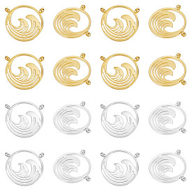 20 шт. 2 цвета 304 подвески из нержавеющей стали, полый, плоский круглый с морской волной