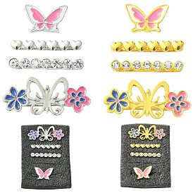 8шт. кольца для часов из сплава со стразами, Эмаль стиле, бабочка