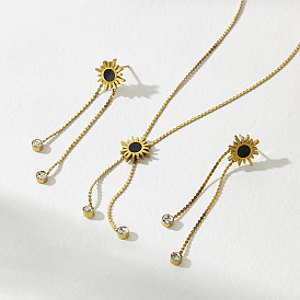 Женские комплекты из сережек-гвоздиков и колье-лариата из нержавеющей стали, подсолнечник, золотые