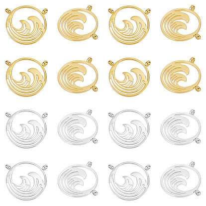 20 шт. 2 цвета 304 подвески из нержавеющей стали, полый, плоский круглый с морской волной