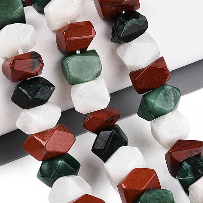 Нити бусин из натурального фуксита, красной яшмы и радужного лунного камня, самородки, граненые