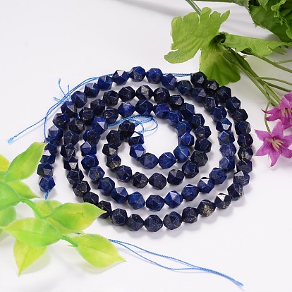 Faceted Natural Gemstone Lapis Lazuli Bead Strands, Star Cut Round Beads, Dyed