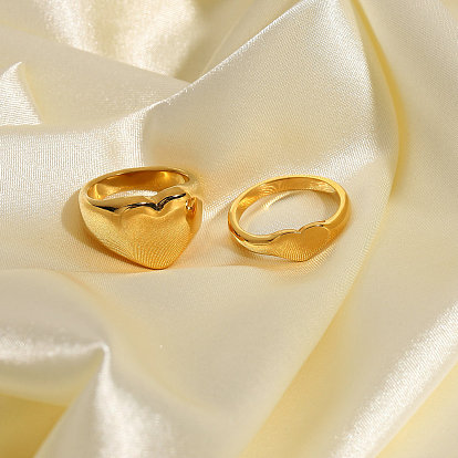 18K Gold Plated Stainless Steel Hollow Heart Ring - Thick, Cute, Women's Ring.