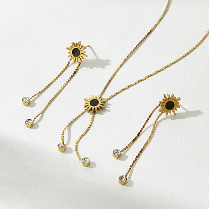 Женские комплекты из сережек-гвоздиков и колье-лариата из нержавеющей стали, подсолнечник, золотые