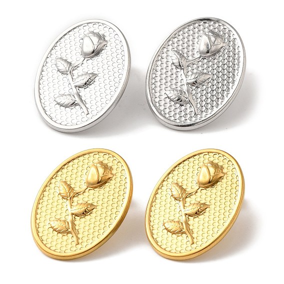 Ионное покрытие (ip) 304 серьги-гвоздики из нержавеющей стали в форме овала с цветком