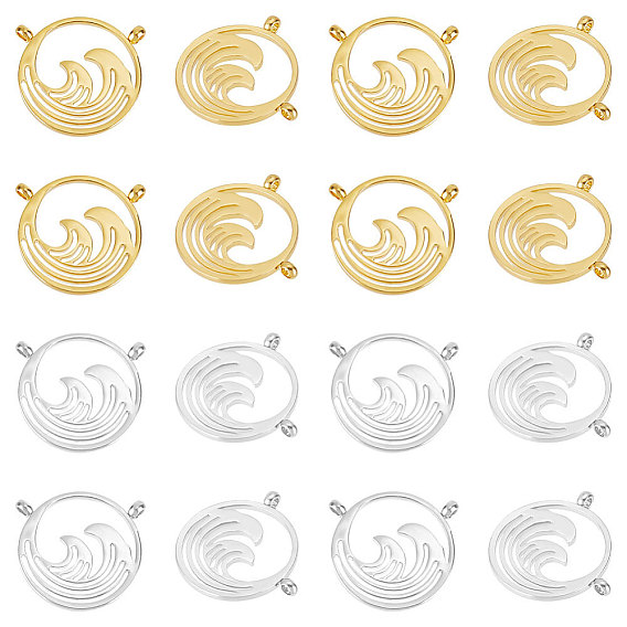 20 шт. 2 цвета 304 подвески из нержавеющей стали, полый, плоский круглый с морской волной