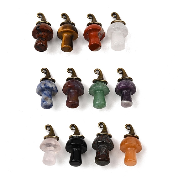 Подвески-грибы из натуральных камней, с ведьминой шляпой из сплава, античная бронза