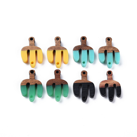 Opaque Resin & Walnut Wood Links Connectors, Two Tone, Cactus
